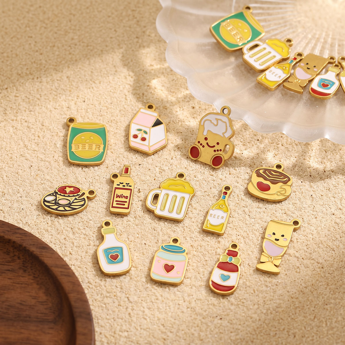 5pc Enamel Cute Food Drink Cha - огляд і ціна Wine Beer Food