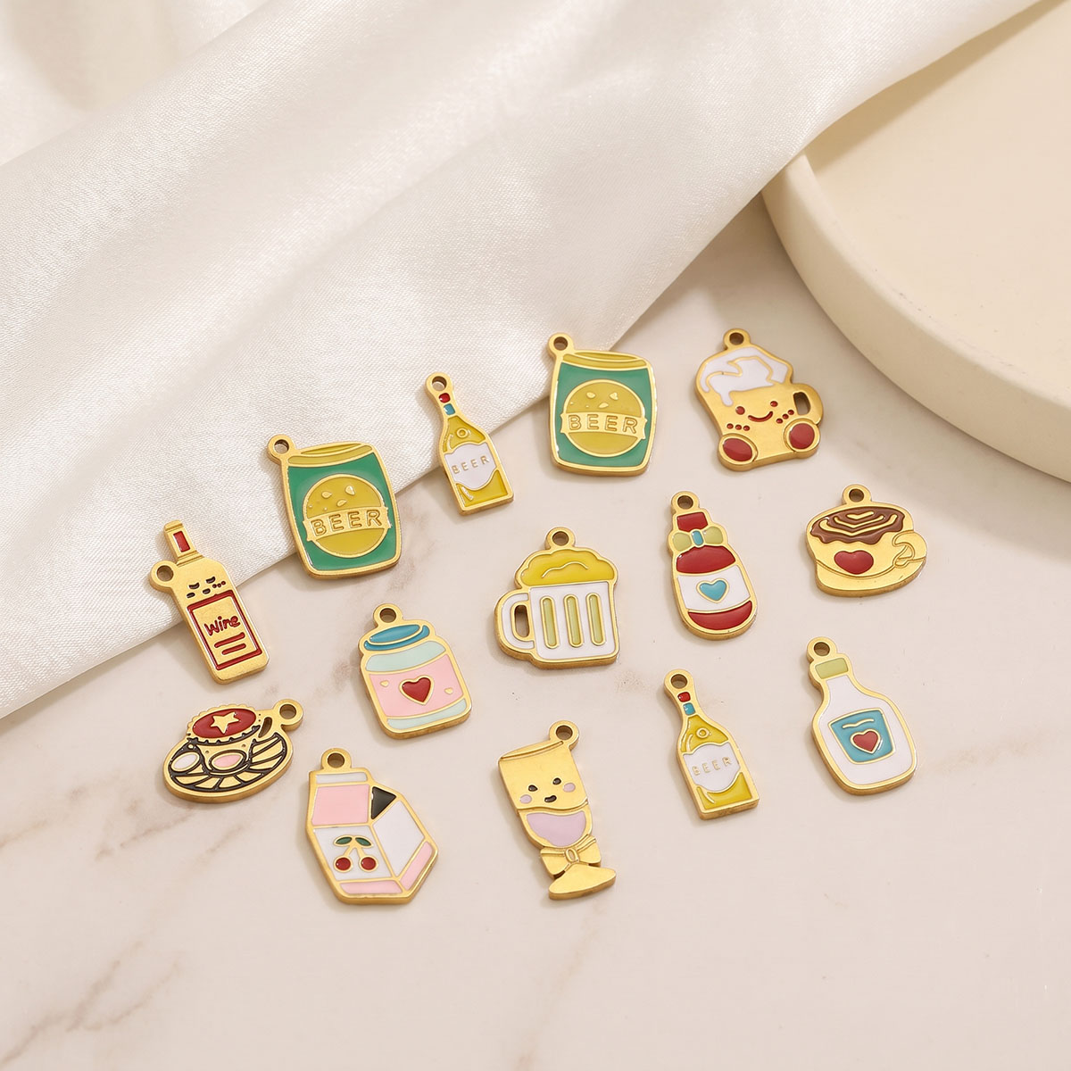 5pc Enamel Cute Food Drink Cha - огляд і ціна Wine Beer Food